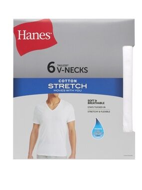 Hanes Men’s White V-Neck Cotton Stretch Tee - Pack of 6